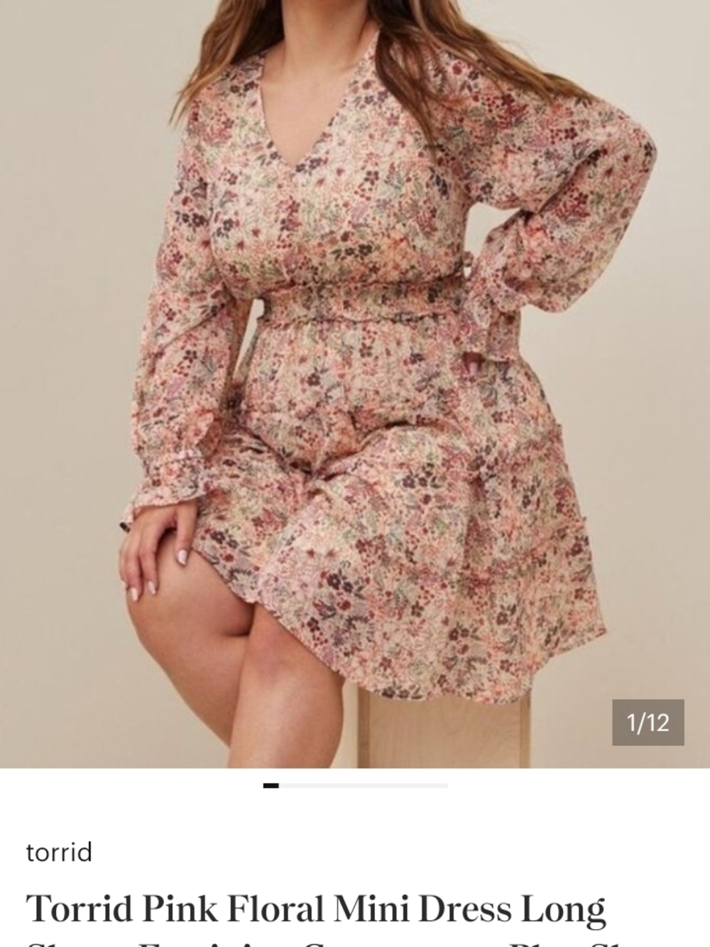 Torrid Womens Size 3X  Pink Floral V-Neck Mini Dress